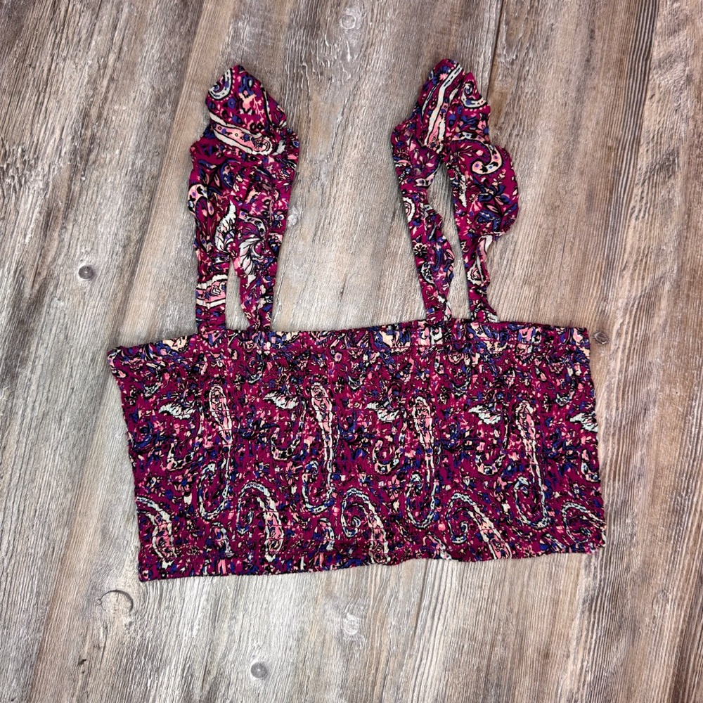 Nanette Lepore Womens Suzie Smocked Floral Paisley Crop Top Ruffle Size S Small